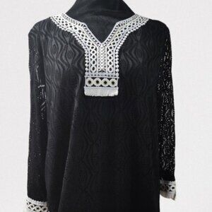 Alfred Dunner Checkmate Black & White V Neck Women's Size Medium Blouse NWT